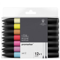 Набор художественных маркеров двухсторонних Winsor&Newton 'Pro', пулевидный/скошенный, 2мм/7мм, 12 цветов + 1 блендер (2)