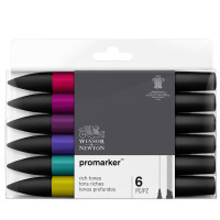 Набор художественных маркеров двухсторонних Winsor&Newton 'Pro', пулевидный/скошенный, 2мм/7мм, 6 цветов, насыщенные оттенки