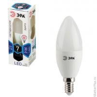 Лампа светодиодная ЭРА, 7 (60) Вт, цоколь E14, 'свеча', холодный белый свет, 30000 ч., LED smdB35-7w
