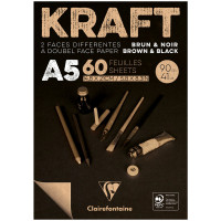 Блокнот для эскизов и зарисовок 60л. А5 на склейке Clairefontaine 'Kraft', 90г/м2,верже,черный/крафт