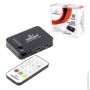 Переключатель HDMI, CABLEXPERT, 19F/19F, электронный, 5 устройств на 1 монитор/ТВ, пульт ДУ, DSW-HDM