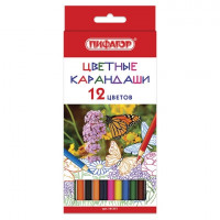 Карандаши цветные ПИФАГОР 'БАБОЧКИ', 12 цветов, классические заточенные, 181351