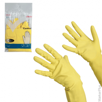 Перчатки хозяйственные резиновые VILEDA 'Контракт' с х/б напылением, размер XL (очень большой), желт