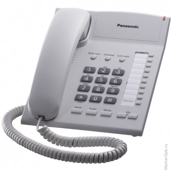Телефон проводной Panasonic KX-TS2382RUW, повторный набор, регулировка наклона, белый
