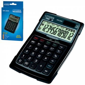 Калькулятор CITIZEN водопыленепроницаемый WR-3000, 12 разрядов, двойное питание, 152x106 мм