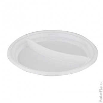 Одноразовая тарелка "Эконом", 1 шт., плоская, d - 205 мм, 2 секции, полистирол (ПС), белая, СТИРОЛПЛАСТ, Т-2.205.21