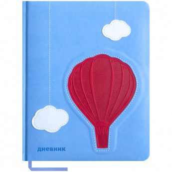 Дневник 1-11 кл. 48л. (твёрдый) "Applique-Воздушный шар", иск.кожа, тон. блок, ляссе, аппликация
