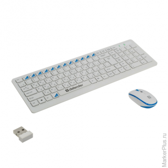 Набор беспроводной DEFENDER Skyline895, клавиатура, мышь 2 кнопки + 1 колесо + 1 dpi, белый/голубой,