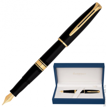 Ручка перьевая WATERMAN "Charleston GT", корпус черный, акриловая смола, позолоченные детали, S07009