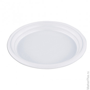 Одноразовая тарелка "Эконом", 1 шт., плоская, d - 165 мм, полистирол (ПС), белая, для холодных/горячих блюд, СТИРОЛПЛАСТ, Т-1.165.18