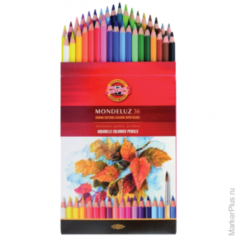 Карандаши цветные акварельные художественные KOH-I-NOOR 'Mondeluz', 36 цветов, 3,8 мм, заточенные, европодвес, 3719036001KZRU