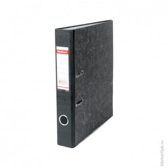 Папка-регистратор 50мм, мрамор, с карманом на корешке, нижний метал. кант, черная