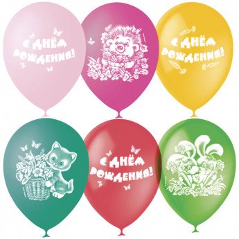 Воздушные шары, 25шт., М12/30см, Поиск 'С Днем Рождения', пастель+декор, комплект 25 шт