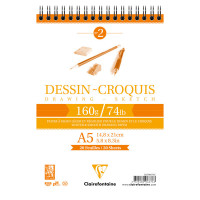 Блокнот для эскизов и зарисовок 35л. А5 на гребне Clairefontaine 'Dessin croquis', 160г/м2