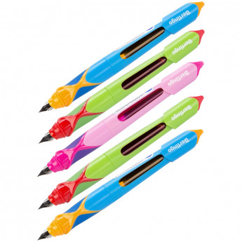 Ручка перьевая детская Berlingo 'Hybrid', синяя+1 ручка-тестер с блокнотом, ассорти, дисплей-бокс, 24 шт/в уп