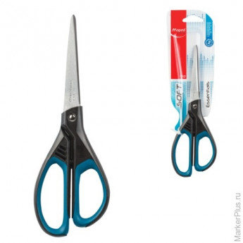 Ножницы MAPED 'Essentials Soft', 210 мм, прорезиненные ручки, черно-синие, европодвес, 468310, 469210, 468310