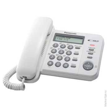 Телефон PANASONIC KX-TS2356RUW, белый, память 50 номеров, АОН, ЖК дисплей с часами, тональный/импуль