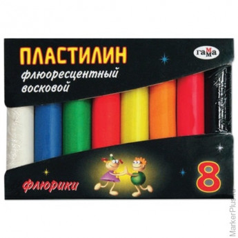 Пластилин восковой флуоресцентный ГАММА "Флюрики", 8 цветов, 74 г, картонная упаковка, 281035