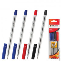 Ручки шариковые BRAUBERG 'Flash', набор 4 шт., корпус прозрачный, 0,7 мм, европодвес, 2 синих, черная, красная, 141035, комплект 4 шт