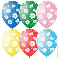 Воздушные шары, 25шт., M12/30см, Поиск 'Ромашки', пастель+декор, растровый рисунок, комплект 25 шт