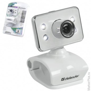 Веб-камера DEFENDER G-lens 321-I, 0.3 Мп, микрофон, USB 2.0, подсветка, регулируемое крепление, бела