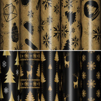 Бумага упаковочная новогодняя 'Black&Gold' 70*100см, 10 дизайнов ассорти, ЗОЛОТАЯ СКАЗКА, 591910