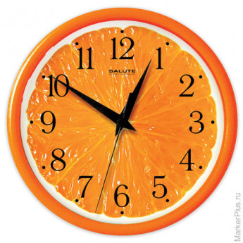 Часы настенные САЛЮТ ПЕ-Б2.1-237, круг, с рисунком "Апельсин", оранжевая рамка, 24,5х24,5х3,5 см