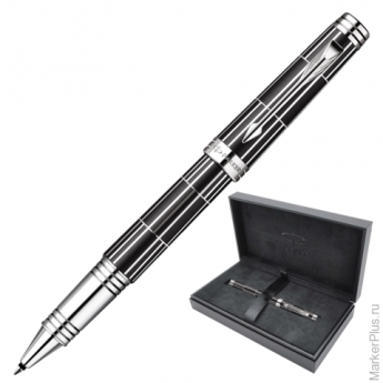 Ручка роллер PARKER Premier Luxury Black CT корпус латунь, палладиевые детали, 1876392, черная