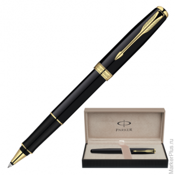Ручка роллер PARKER Sonnet Black Lacquer GT корпус черный, латунь, лак, позол. детали, S0808720, чер