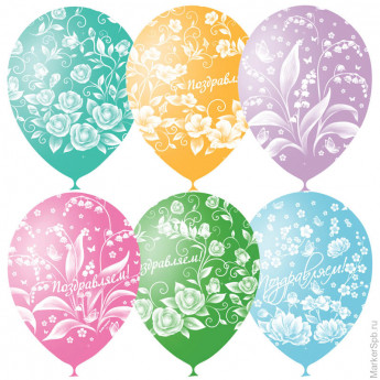Воздушные шары, 25шт., М12/30см, Поиск "Праздничная тематика. Цветы", пастель, растровый рисунок