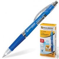 Ручка шариковая BRAUBERG 'Rave' автоматическая, корпус синий, толщина письма 0,7 мм, резиновый держатель, синяя, 141068