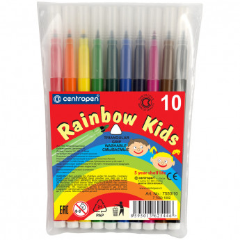 Фломастеры 'Rainbow Kids', 10цв., ПВХ, 5 шт/в уп