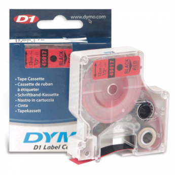 Картридж для принтеров этикеток DYMO D1, 12 мм х 7 м, лента пластиковая, чёрный шрифт, красный фон, 