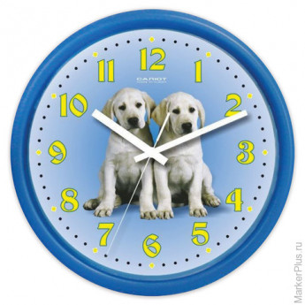 Часы настенные САЛЮТ ПЕ-Б4.1-232, круг, голубые с рисунком "Собаки", голубая рамка, 24,5х24,5х3,5 см