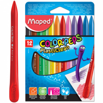 Мелки пластиковые MAPED "Color'peps Plasticlean", 12 цв., двухсторонние, картонная упаковк