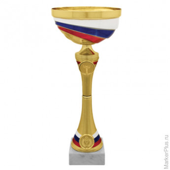 Кубок металлический "Верослав" (140х140х340 мм), основание мрамор, "золото"/триколор, стем красный, 