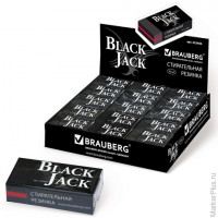 Ластик BRAUBERG 'BlackJack', 40х20х11 мм, черный, прямоугольный, картонный держатель, 222466, 10 шт/в уп