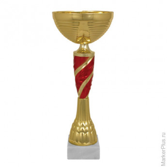 Кубок металлический "Янита" (100х100х330 мм), основание мрамор, "золото", стем красный, 8410-330-002