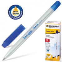 Ручка шариковая масляная BRAUBERG 'Olive pen', корпус прозрачный, толщина письма 0,5 мм, синяя, 141476