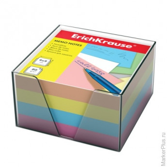 Блок для записей ERICH KRAUSE в подставке прозрачной, куб, 9х9х5 см, цветной, 5141
