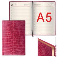 Ежедневник полудатированный А5 (148х218 мм) BRAUBERG 'Alligator', под кожу, 192 л., красный, 124987