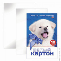 Белый картон, А4, мелованный, 10 листов, в папке, HATBER VK, 'Белый щенок', 195х290 мм, 10Кб4 15023, N234884