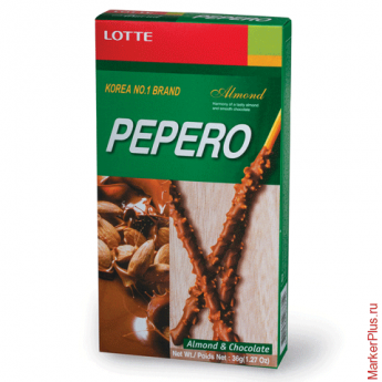 Печенье-соломка LOTTE 'Pepero Almond', с шоколадной начинкой, в картонной упаковке, 36 г, 62004MO
