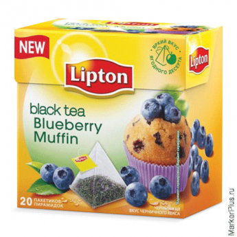 Чай LIPTON (Липтон) "Blueberry Muffin", черный со вкусом черничного кекса, 20 пирамидок по 2 г, 2118