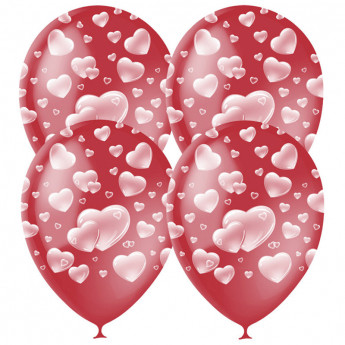 Воздушные шары, 25шт., М12/30см, Поиск 'Cherry Red Сердца', пастель, растровый рисунок, комплект 25 шт