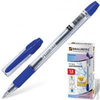Ручка шариковая BRAUBERG 'Samurai', корпус прозрачный, толщина письма 0,7 мм, резиновый держатель, синяя, 141149