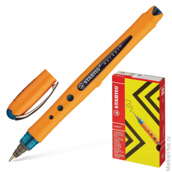 Ручка-роллер STABILO 'Worker', СИНЯЯ, оранжевый корпус 'soft-touch', узел 0,7 мм, линия письма 0,5 мм, 2018/41