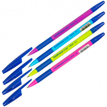 Ручка шариковая Erich Krause "R-301 Neon" синяя, 0,7мм, грип, корпус ассорти