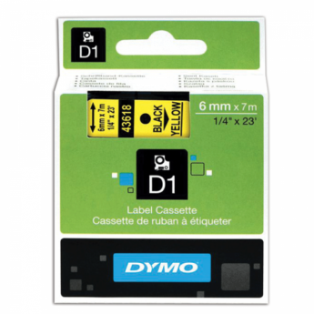 Картридж для принтеров этикеток DYMO D1, 6 мм х 7 м, лента пластиковая, чёрный шрифт, желтый фон, S0