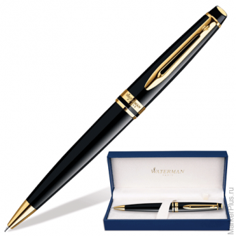 Ручка шариковая WATERMAN "Expert 3 Black GT", корпус черный, латунь, позолоченные детали, S0951700, 